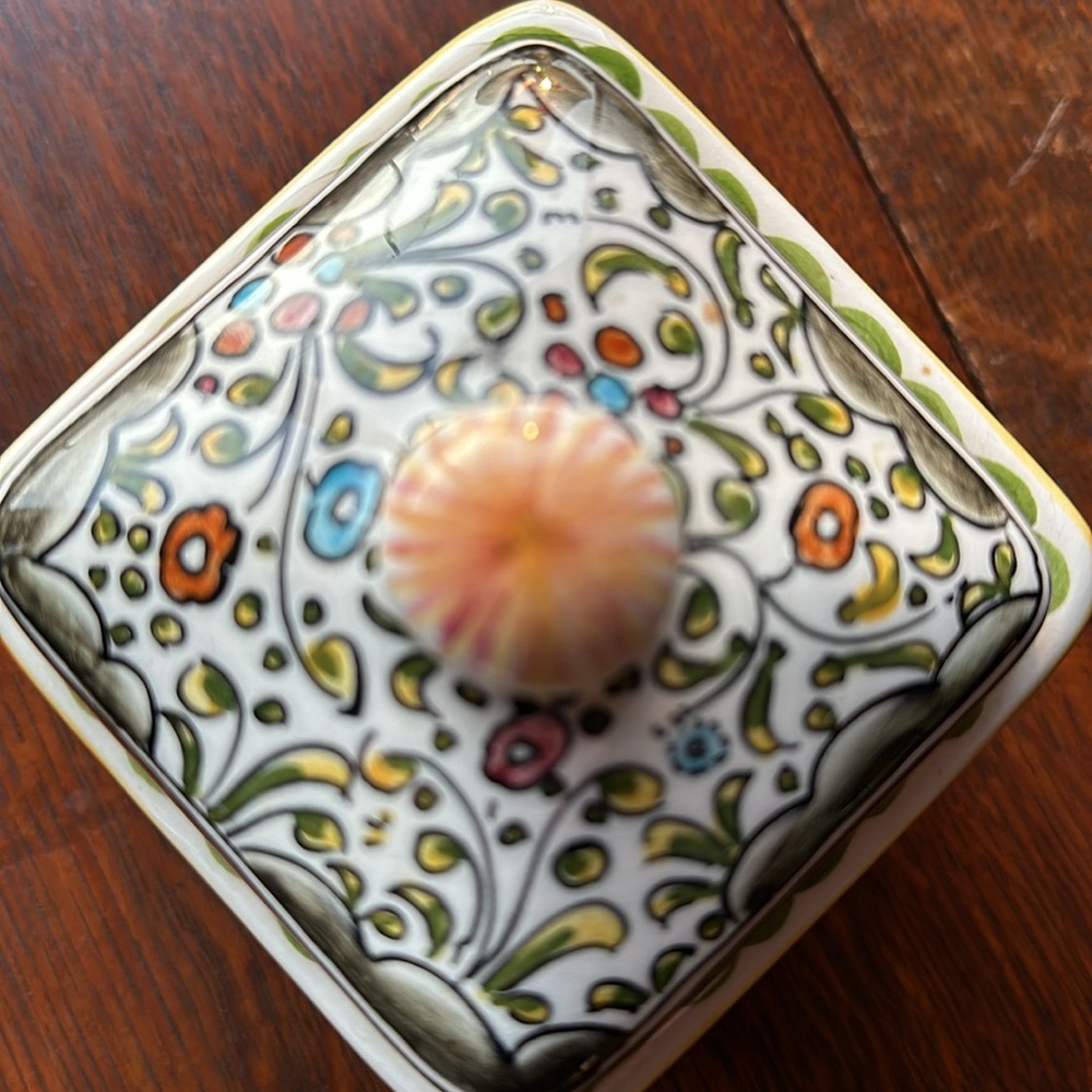 🇵🇹Ceramicas De Coimbra 3.5 wide x 5” H Square hand painted jar/lid Portugal - Picture 6 of 16
